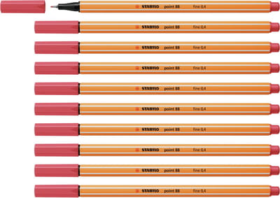 STABILO point 88 - Premium Fineliner - Fine 0,4 mm – Roest Rood – Doos 10 stuks