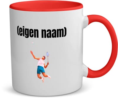 Akyol - badminton met man koffiemok - theemok - rood - Badminton - badmintoners - met eigen naam - badminton liefhebbers - cadeau - kado - 350 ML inhoud