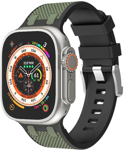 Strap-it Siliconen sport bandje met structuur geschikt voor Apple Watch 1/2/3/4/5/6/7/8/9/10/11/SE/SE2/SE3/Ultra (2/3) - Maat: 44/45/46/49mm - Zwart/Groen