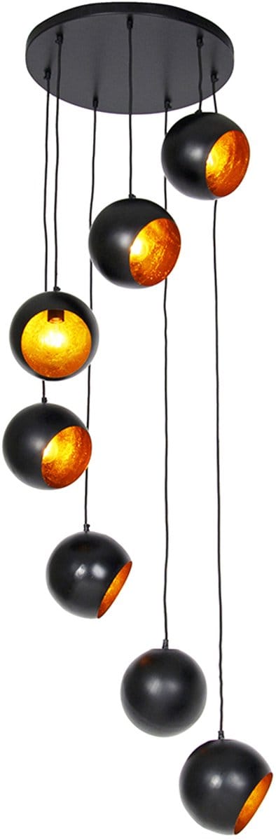 QAZQA crooked cluster - Moderne Hanglamp - 7 lichts - Ø 50 cm - Zwart Goud - Woonkamer