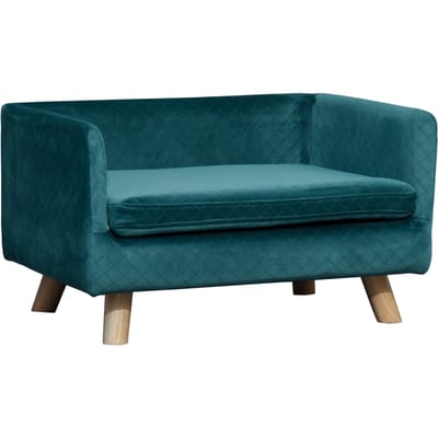 PawHut Couch hondenbed hondenkussen Scandinavisch design zacht drinkvoetjes stevig dim. 64x45x36 cm Fluwelen Blauwe Eend
