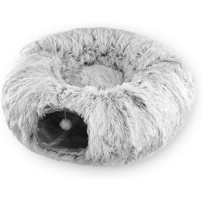 Lit Tunnel pour chat Peekaboo chat grotte jouet Tunnel pour chat-lit pour animaux de compagnie en peluche pliable chaud d'hiver pour chats- gris