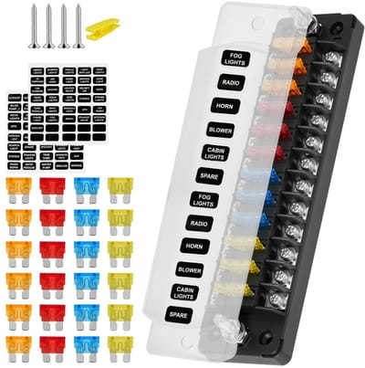 Dailygoody - Veiligheidshalter - 12-Fach met 24 Fuses - Auto en Camper - Voor 12V/24V - Betrouwbare Bescherming - Geschikt voor Boot
