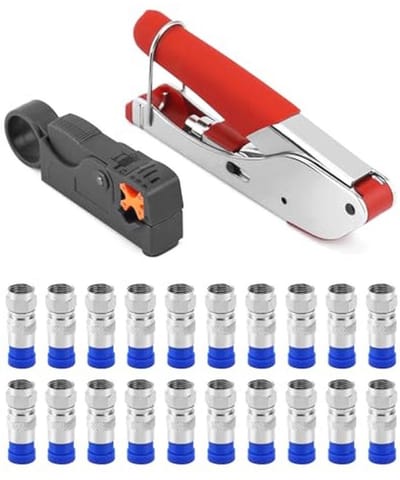 22-delige compressietangenset met kabelstripper voor RG6-kabels
