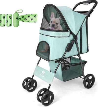 Opvouwbare Kinderwagen voor Honden en Katten - Lichtgewicht Wandelwagen met 360° Voorwielen en Rem
