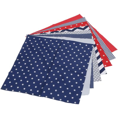 8 pièces Tissu de Patchwork Doux Respirant Respectueux de la Peau Coton Tissu à Coudre pour Bricolage Vêtements 50x50cm Bleu Rouge
