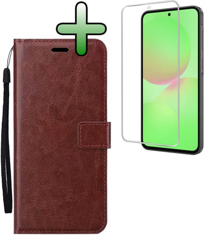 Hoesje Met Screenprotector - Geschikt voor Samsung Galaxy A36 - Luxe Pasjeshouder - Bookcase Portemonee - Flip Case - Kunstleer Book Case - Flipcase - Book Cover - Walletcase - Portemonneehoes - Bruin