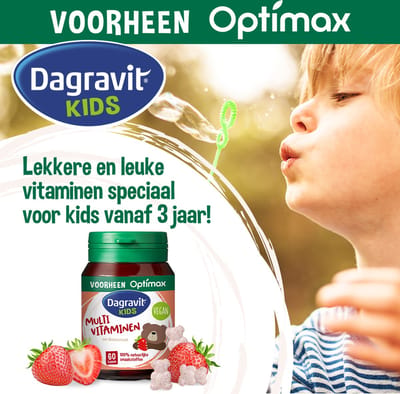 Dagravit Kids Multivitaminen aardbei - Vitamine B12, C en zink, ondersteunen de weerstand - 60 kauwtabletten