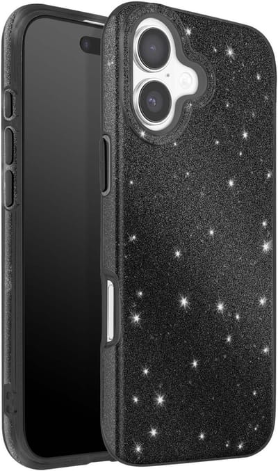 YPCd – Glitter Hoesje Geschikt voor Apple iPhone 17 – Zwart – Luxe Sparkle Backcover – Siliconen Case met Schokbescherming & Verhoogde Randen