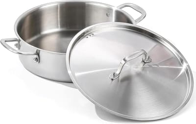 Tri-Ply RVS 5 Quart Braiser Pan met Deksel - Inductie Rondeau Pot 30,5 cm - Diepe Frituurpan en Grote Saute Pan