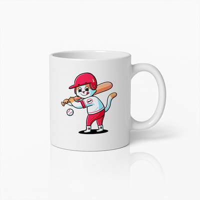 Schattige Honkbal Kat Cartoon Mok – Leuke Sportthema Keramische Koffiebeker – Perfect Cadeau voor Honkbalfans en Dierenliefhebbers – 330ml