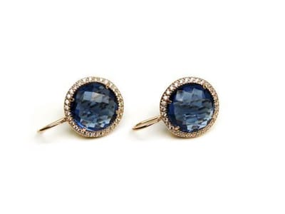 model Paola oorringen in zilver roze verguld gezet met blauwe steen en cubic zirconia