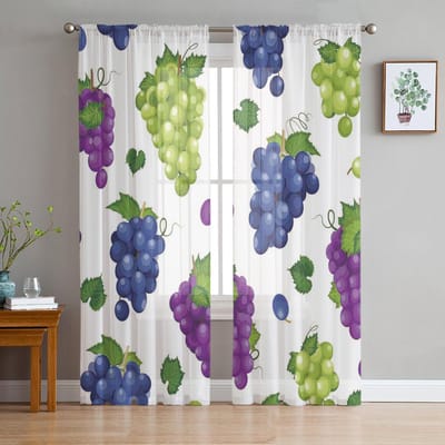 Boerderij Druiven Transparante Gordijnen voor Woonkamer Decoratie Raamgordijnen voor Keuken Tule Voile Organza Gordijnen W135 x H115cm x1 white