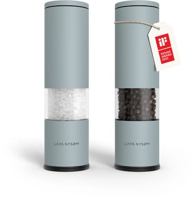 LARS NYSØM Lagom - Zout en Pepermolen Set (2 stuks) - Keramisch maalwerk met Instelbare Maalgraad - Roestvrijstaalen Zoutmolen Pepermolen (Sky Blue)
