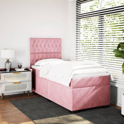 vidaXL - Boxspring - met - matras - fluweel - roze - 80x200 - cm