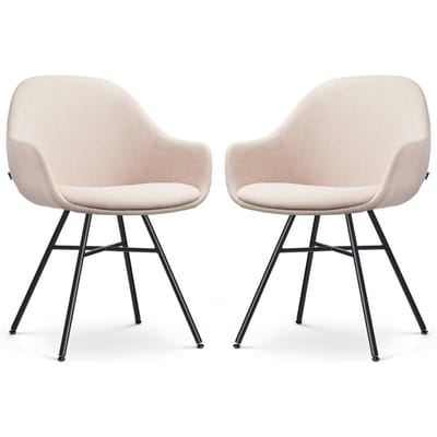 Nolon Noa-Mae Eetkamerstoelen Set van 2 Beige - met Armleuning - Stof - Zwart Metalen Poten - Design - Scandinavisch - Comfortabel