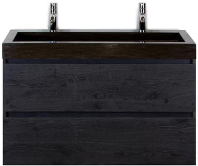 Maxx XL Badmeubelset 100 cm - Black Oak - Wastafel Lucca 2 Kraangaten