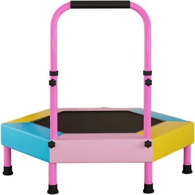 Kindertrampoline - Springspeelgoed Opvouwbaar - Binnen Plezier - Verstelbare Handgreep - 90 cm Diameter - Roze