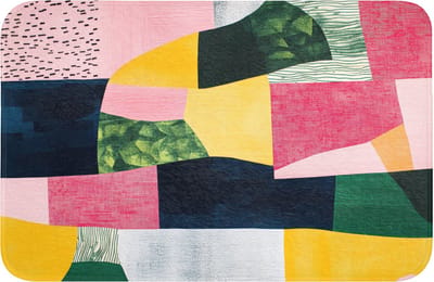 WC mat 60x40 cm - Antislip - Abstract - Roze - Lappen - Vormen - Geel - Toiletmat - Vloermat - Douchemat - Toilet tapijt - Toiletmatten