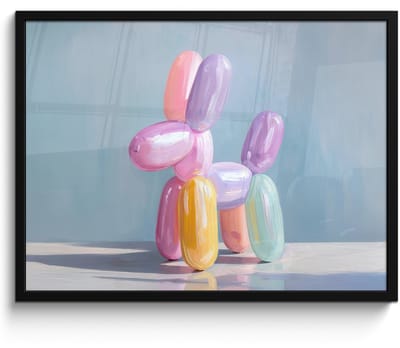 Poster in lijst - Fotolijst 80x60 cm - Posters - Dier - Ballon - Pasteltinten - Glanzend - Posterlijst zwart - Decoratie - Wanddecoratie woonkamer - Muurdecoratie slaapkamer