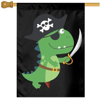 Tuinvlag Piraat Dinosaurus - Decoratieve Banner - Tuin Decoratie - Dubbelzijdig Bedrukt - 71 x 102 cm