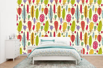 Behang - Fotobehang Patroon - Veren - Kleuren - Jongens - Kinderen - Kids - Kind - Breedte 385 cm x hoogte 240 cm
