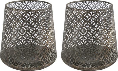 Countryfield Luxe theelichthouder - 2x stuks - Morocco - metaal - brons kleur - D14 x H15 cm