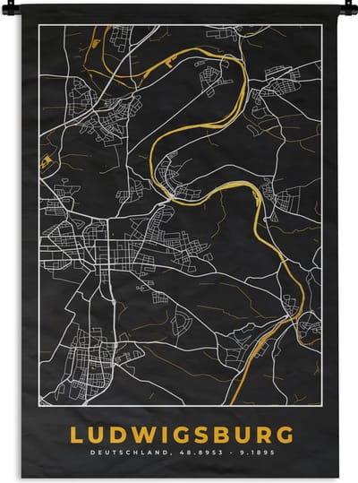 Wandkleed - Wanddoek - Ludwigsburg - Goud - Duitsland - Stadskaart - Kaart - Plattegrond - 120x180 cm - Wandtapijt