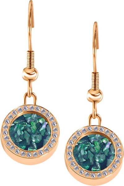 Quiges RVS Schroefsysteem Oorhangers Oorbellen Rosékleurig met Zirkonia en Verwisselbare Blauwe Vlokjes Schelp Mini Munt Set - ECOS125