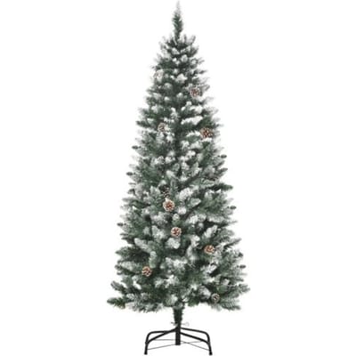 Sapin de Noël artificiel - MUVOE - 150 cm - branches enneigées - socle amovible - structure métallique blanc