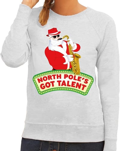 Foute kersttrui / sweater dames - grijs - North Poles Got Talent XS