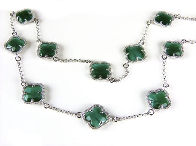 model 10 Fiori collier in zilver donkergroene klavers