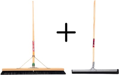 Synx Tools Paardenhaar 80cm + Vloertrekker 35cm met Steel 120cm - Kamerveger – Vloerreiniger – Moppen – Zachte binnenbezem met steel 150cm