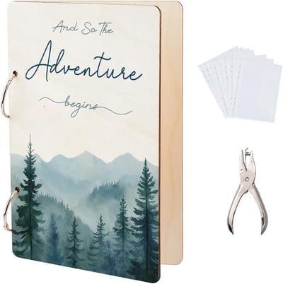 Avontuurlijke Groetenkaart Organizer - Watercolor Forest Foto Album - Houten Bewaarboek voor Verjaardag en Bruiloft