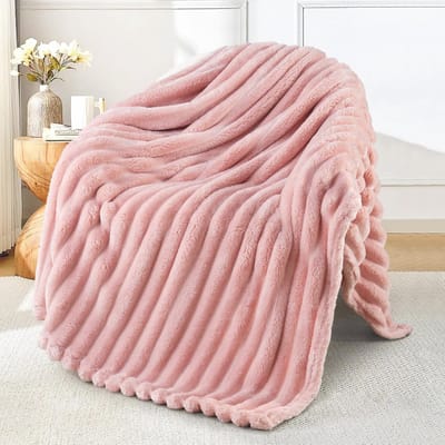Fleece deken - Zachte plaid - Bank en bed - 3D gestreept jacquard - 127 x 152 cm - Roze