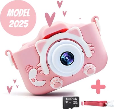 Kiddl Kindercamera HD 1080P - Digitale Speelgoedcamera met 32GB SD-kaart - Selfiecamera - Foto & Video - Kinderfototoestel Roze
