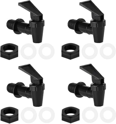 4 Stuks Kunststof Drankdispenser Tapkraan, Kunststof Waterkraan, Drankdispenser Vervangende Kraan, Reservekraan voor Koude en Warme Dranken, Drinkfontein, Glas Containers, Wijn, Sap, Koffie (Zwart)