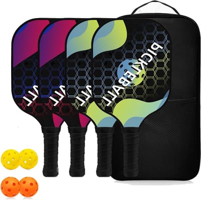 Pickleball Set - Rackets en Ballen - Sport en Spel - Glasvezel Oppervlak - Set van 4 - Meerdere Kleuren