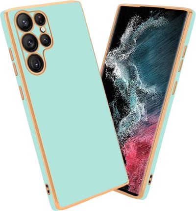 Cadorabo Hoesje geschikt voor Samsung Galaxy S22 ULTRA in Glossy Mintgroen - Goud - Beschermhoes Case Cover van flexibel TPU-silicone en met camerabescherming