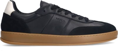 Manfield - Heren - Zwarte leren sneakers met suède details - Maat 41