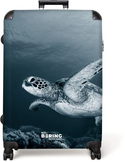 NoBoringSuitcases.com® - Koffer groot - Reiskoffer lichtgewicht - Schildpad - Zee - Blauw - Dieren - Rolkoffer met 4 wielen - Grote trolley XL - 98 liter bagage
