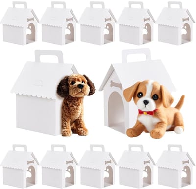 Dailygoods- Cadeaudozen met deksel - Hondenhokvorm - 30 Stuks - Witte Kartonnen Dozen - Vensteruitsparingen met Pootafdruk - Perfect voor Feestjes - Geschenkdozen