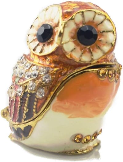 Uil Sieradendoos - Decoratie Doosje - Kleine Spullen Opbergen - Handgezet Strass - 4.5 x 3 cm - Multicolor