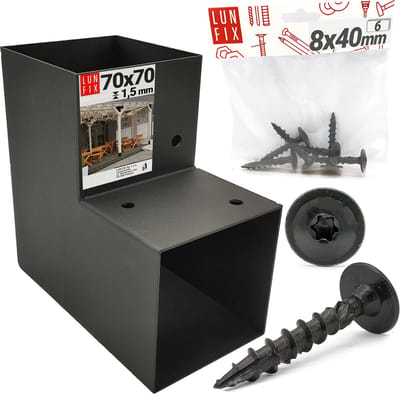 LUN FIX - L-verbinder 72x165x163,5x1,5 mm - 6 - staal verzinkt en zwart gepoedercoat - carport pergola hek terras houtbouw