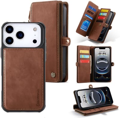 Casemania Hoesje Geschikt voor Apple iPhone 17 Pro - Sienna Brown - Geschikt voor MagSafe - Luxe Kunstlederen 2 in 1 Portemonnee Book Case met Extra Vakken