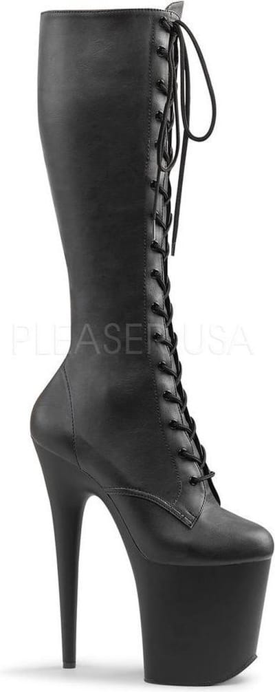 Flamingo-2023 hoge laars met stiletto hak en extreem hoog plateau mat zwart - Fetish Exotic Dancing - (EU 38 = US 8) - Pleaser