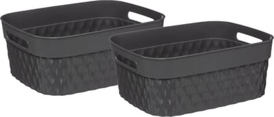 5Five Opbergmand/box van kunststof - 2x - grijs - 21 x 27 x 11 cm - 5 liter