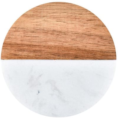 Sous-verre en marbre Sous-verre à coutures en bois Sous-verre pour café et thé Carré Rond Napperon pour tasse à thé Ornement de décoration de bureau à domicile Round blanc