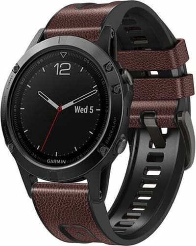 By Qubix - Geschikt voor Garmin bandje - 22mm Quickfit - leer + siliconen bandje - Donkerbruin - Geschikt voor Garmin Approach S60 & S62 / Instinct / Instinct 2 (Solar)