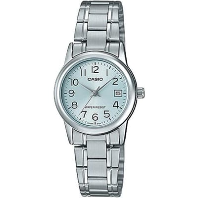 Casio STANDARD serie, modieus, zakelijk, retro, literair en veelzijdig, klassieke wijzers, datumweergave, blauwe wijzerplaat, waterdicht, quartz LTP-V002D-2B blauw